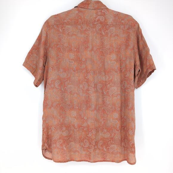 Black Brown 1826 Mens Orange Paisley Button Down Short Sleeve Shirt -Size L -GUC - Picture 2 of 12